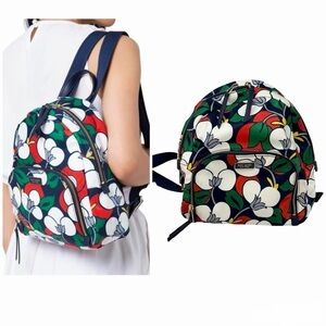 Kate Spade Dawn Breezy Floral Medium Backpack Red Navy White Green Nylon